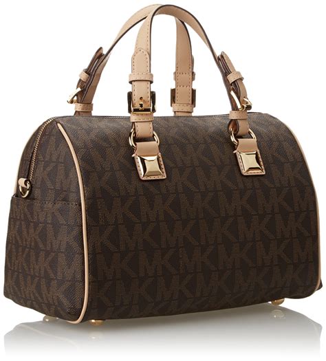 michael kors signature print satchel handbag|Michael Kors opened satchel purse.